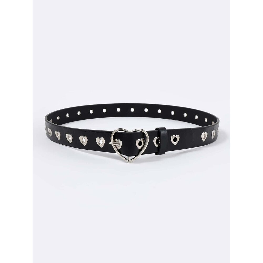 4515 Women's Cute Hollow Heart Buckle Belt Pu Leather Belts Casual Jeans Belt - Picture 2 of 5